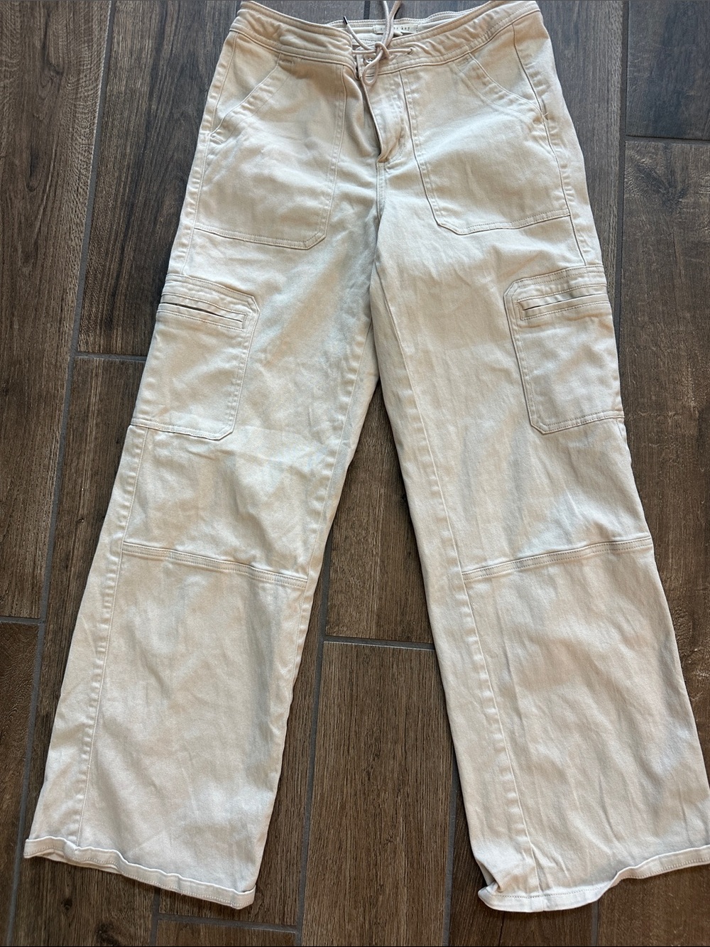 Copper Key Neutral Cream Wide-Leg Cargo Trousers
